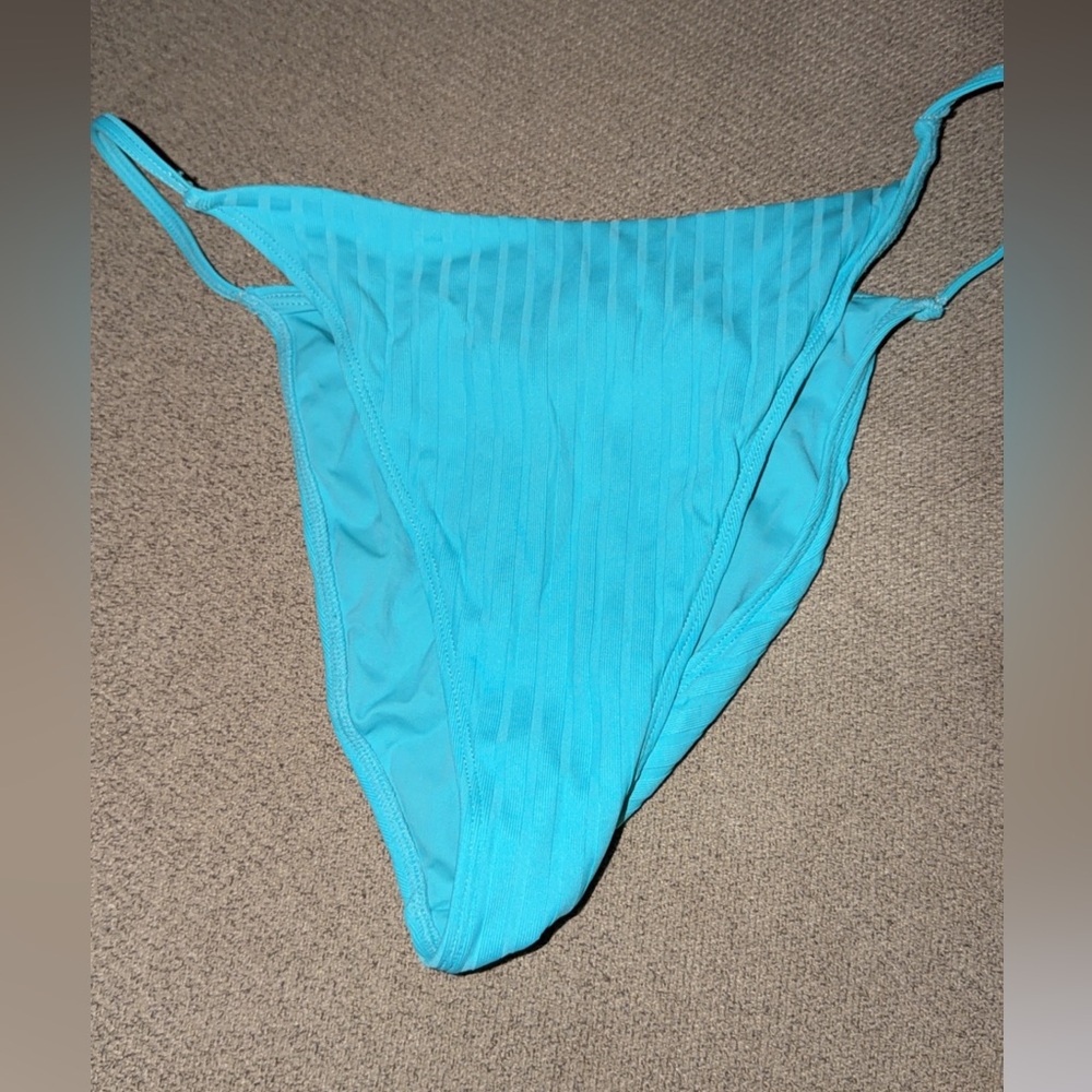 PacSun Ribbed High-Cut Bikini Bottom - Turquoise Blue